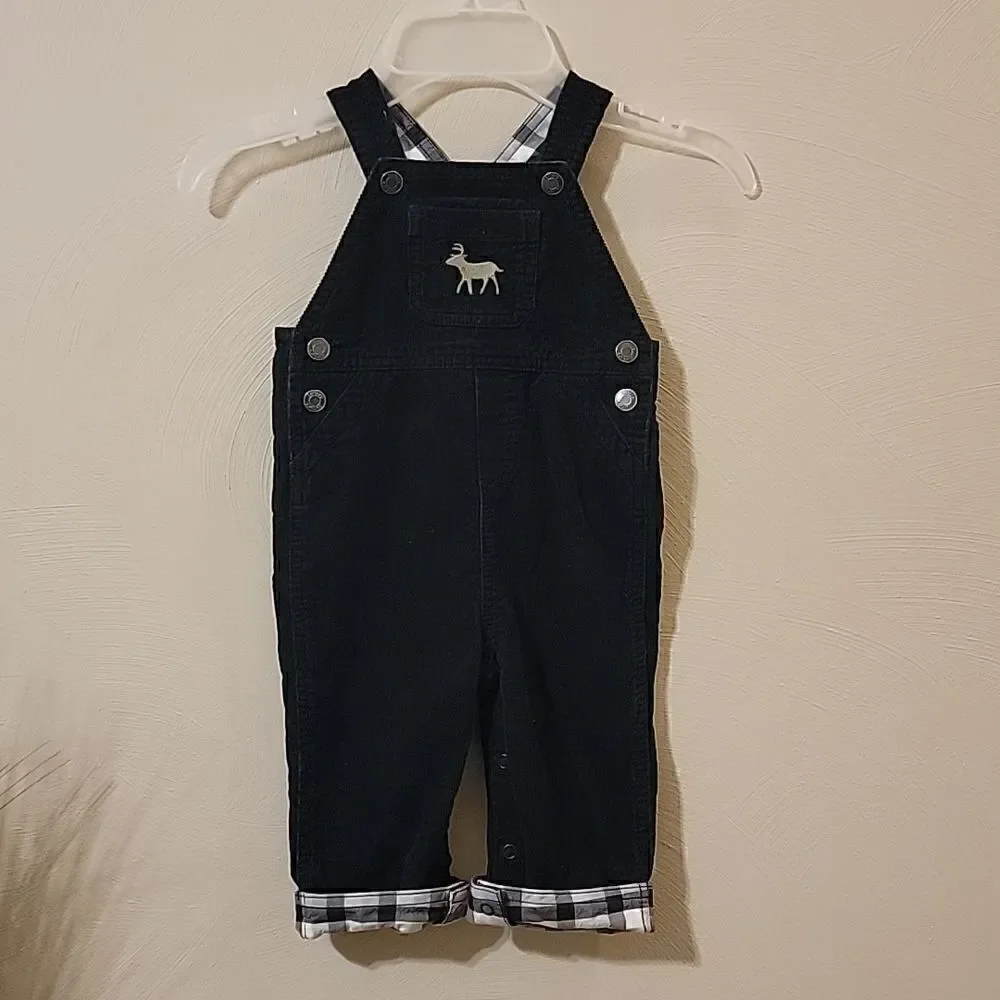 CARTER'S BLACK CORDUROY OVERALLS WITH REINDEER AND PLAID CUFFS, SIZE 12 …